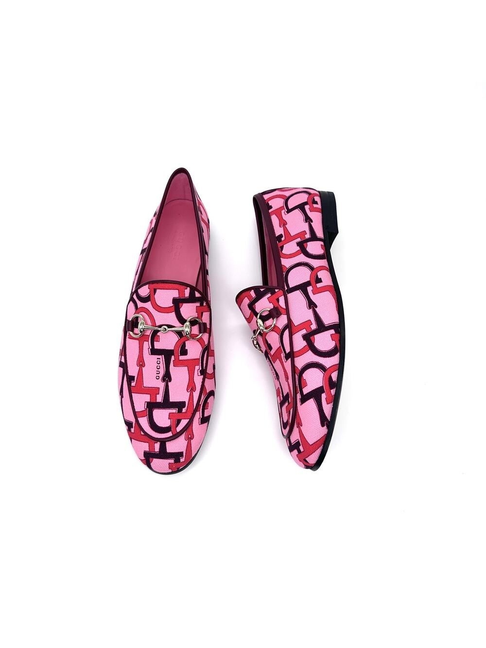 NIB Gucci Jordaan Horsebit Loafer EU 38.5 US 8.5 Pink Multicolor Canvas $1,050